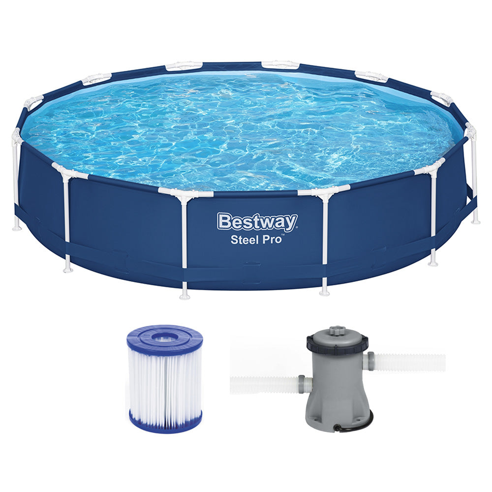 Bestway 366x76cm Round Steel Frame Pool with Filter Pump Blue