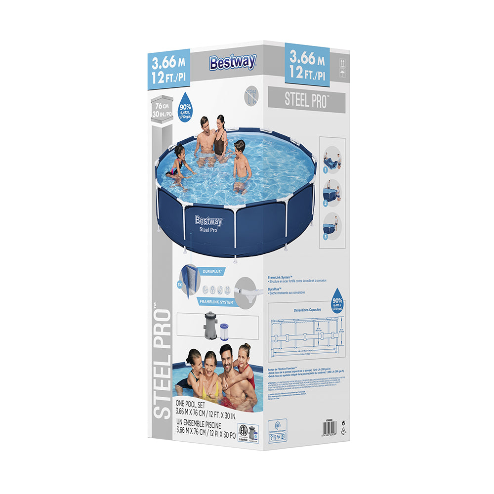 Bestway 366x76cm Round Steel Frame Pool with Filter Pump Blue