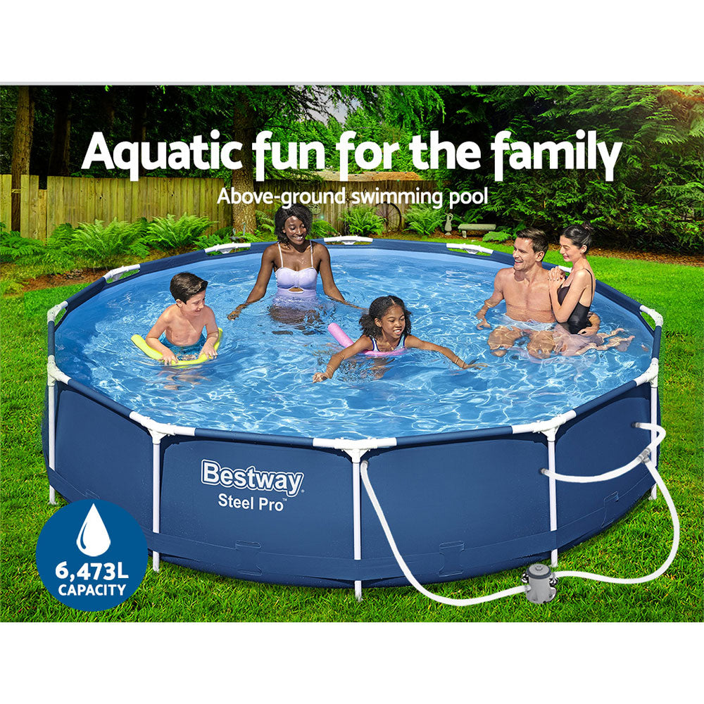 Bestway 366x76cm Round Steel Frame Pool with Filter Pump Blue