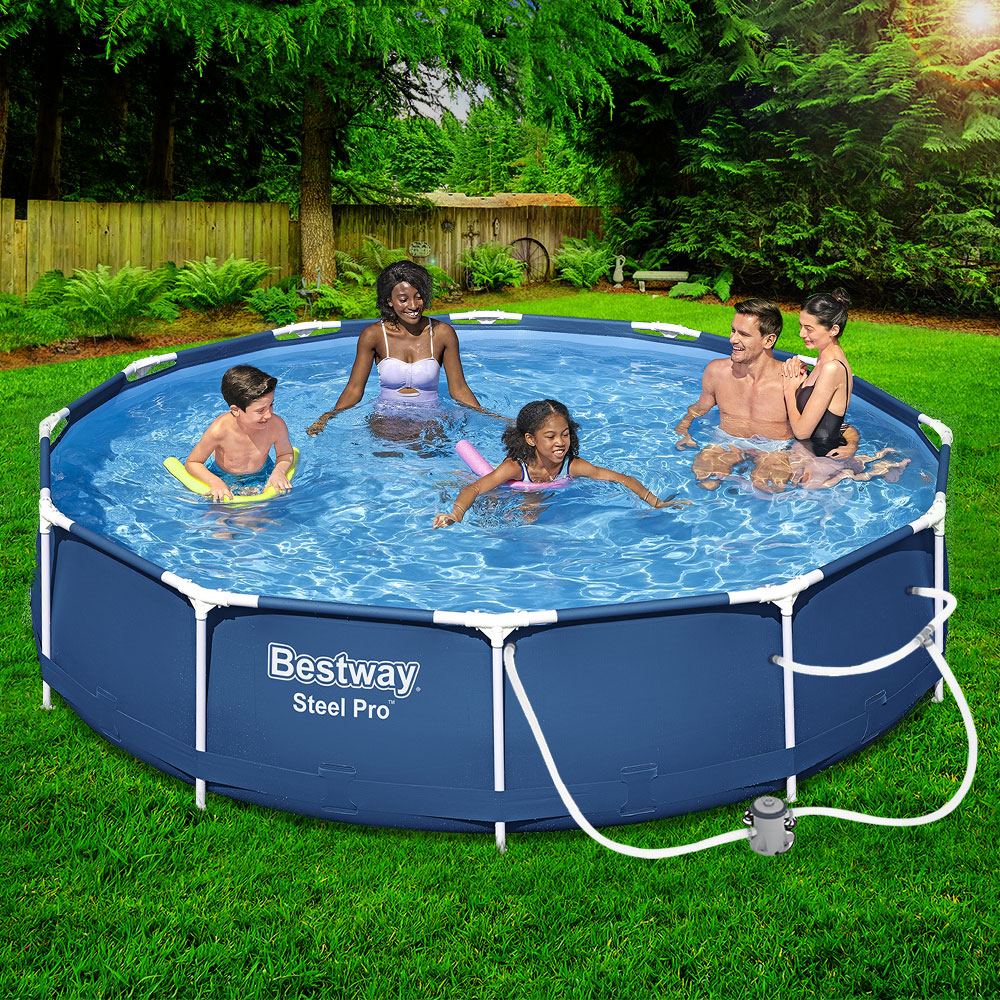 Bestway 366x76cm Round Steel Frame Pool with Filter Pump Blue