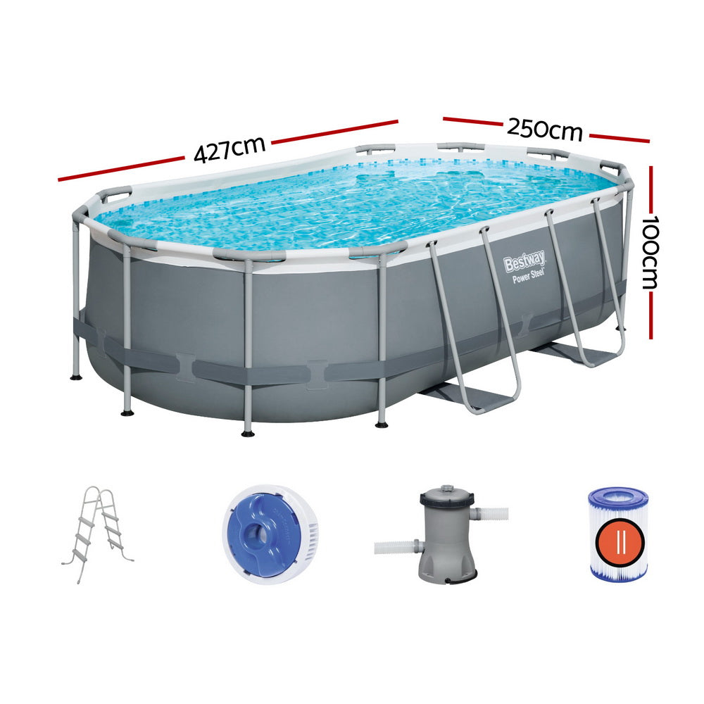 Power Steel 427x250x100cm Steel Frame Above Ground Pool Grey
