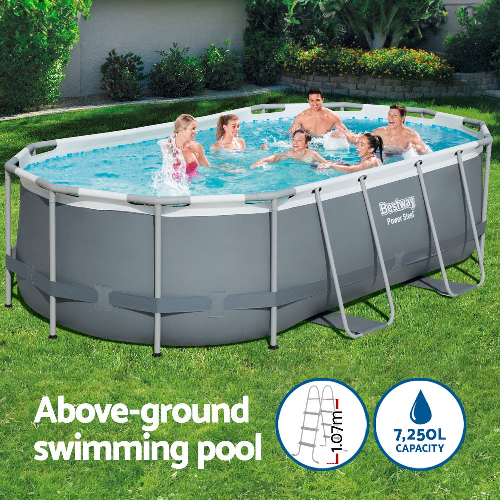 Power Steel 427x250x100cm Steel Frame Above Ground Pool Grey