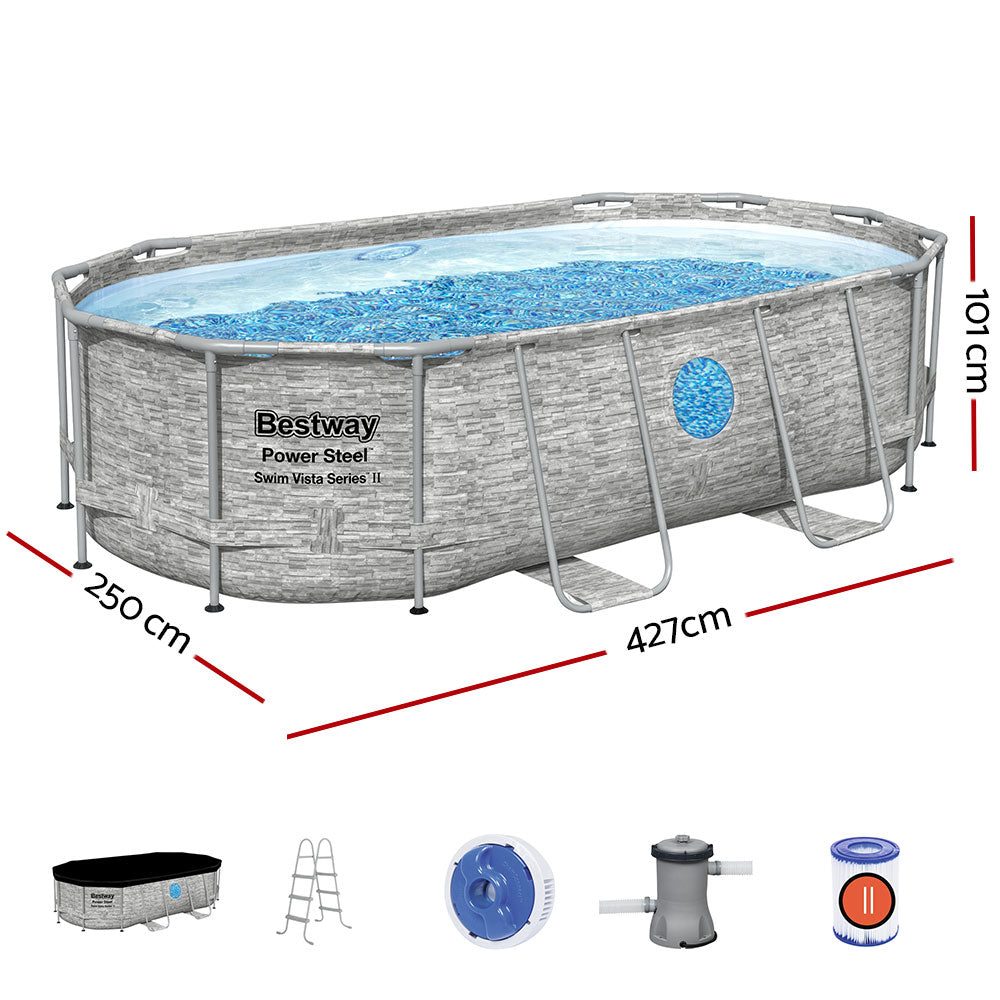 Bestway Power Steel 427x250x100cm Above Ground Pool with Filter Pump & Ladder Grey