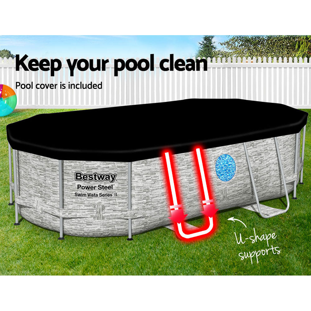 Bestway Power Steel 427x250x100cm Above Ground Pool with Filter Pump & Ladder Grey