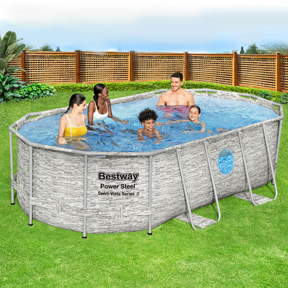 Bestway Power Steel 427x250x100cm Above Ground Pool with Filter Pump & Ladder Grey