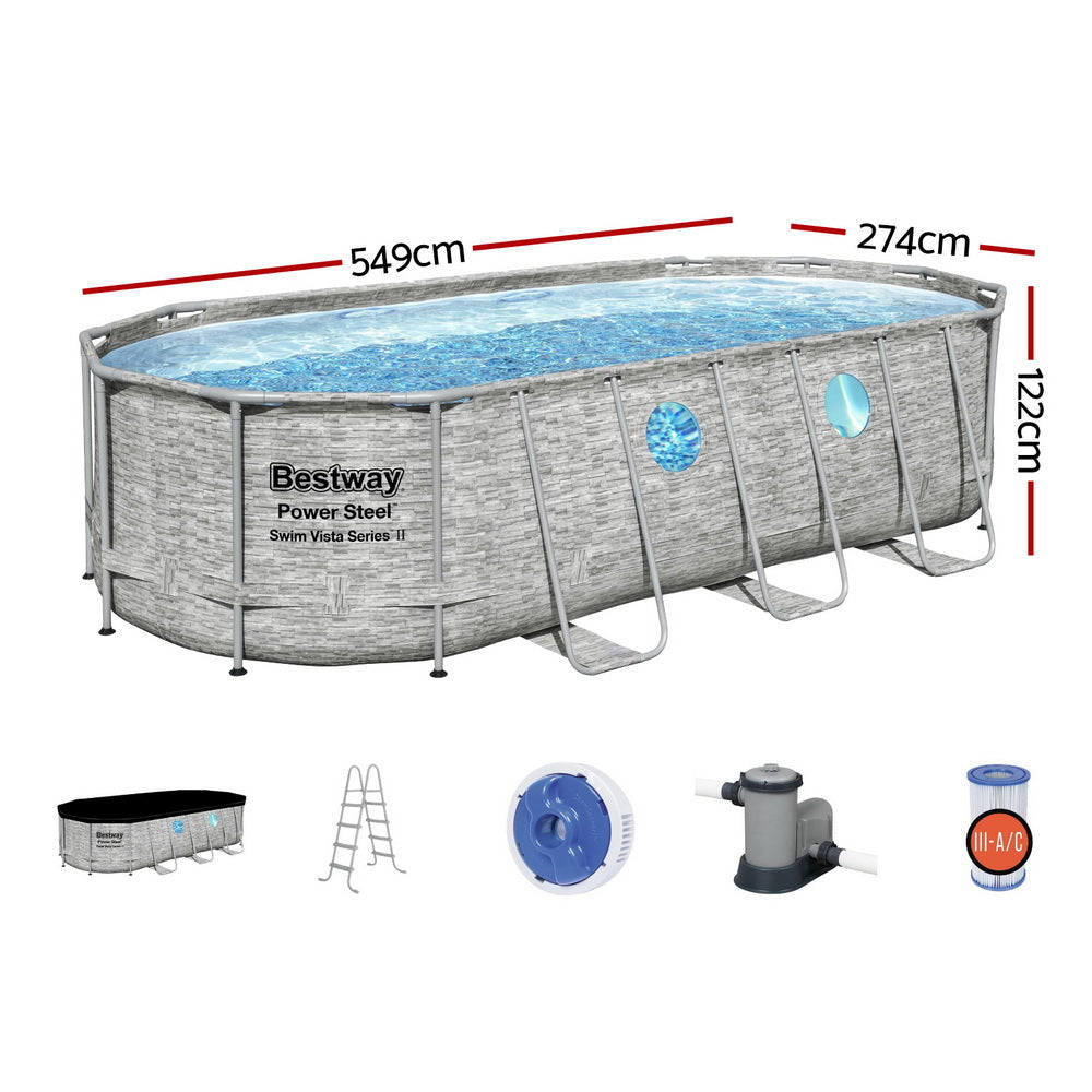 Power Steel 549x274x122cm Above Ground Pool Grey Filter Pump Ladder