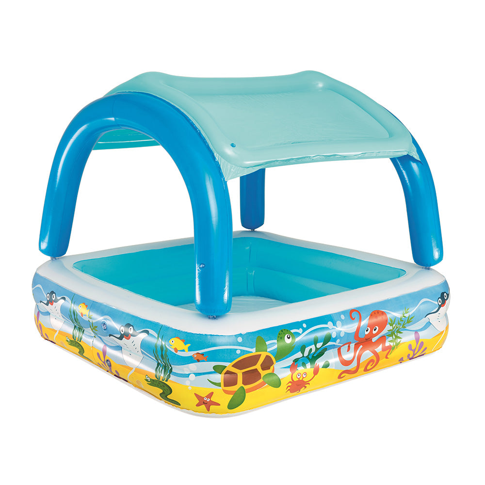 Bestway Kids Inflatable Pool 265L Canopy Play Marine Graphics