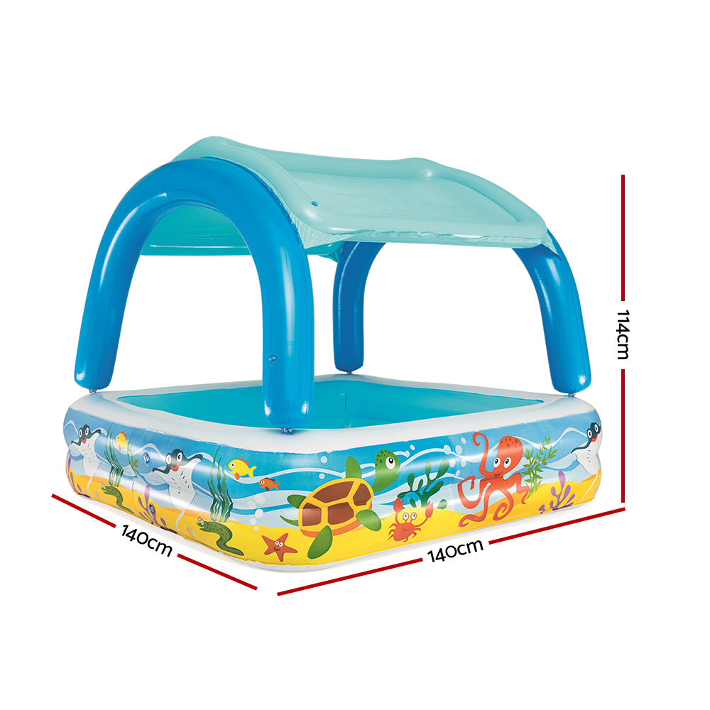 Bestway Kids Inflatable Pool 265L Canopy Play Marine Graphics