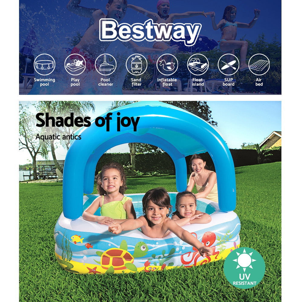 Bestway Kids Inflatable Pool 265L Canopy Play Marine Graphics