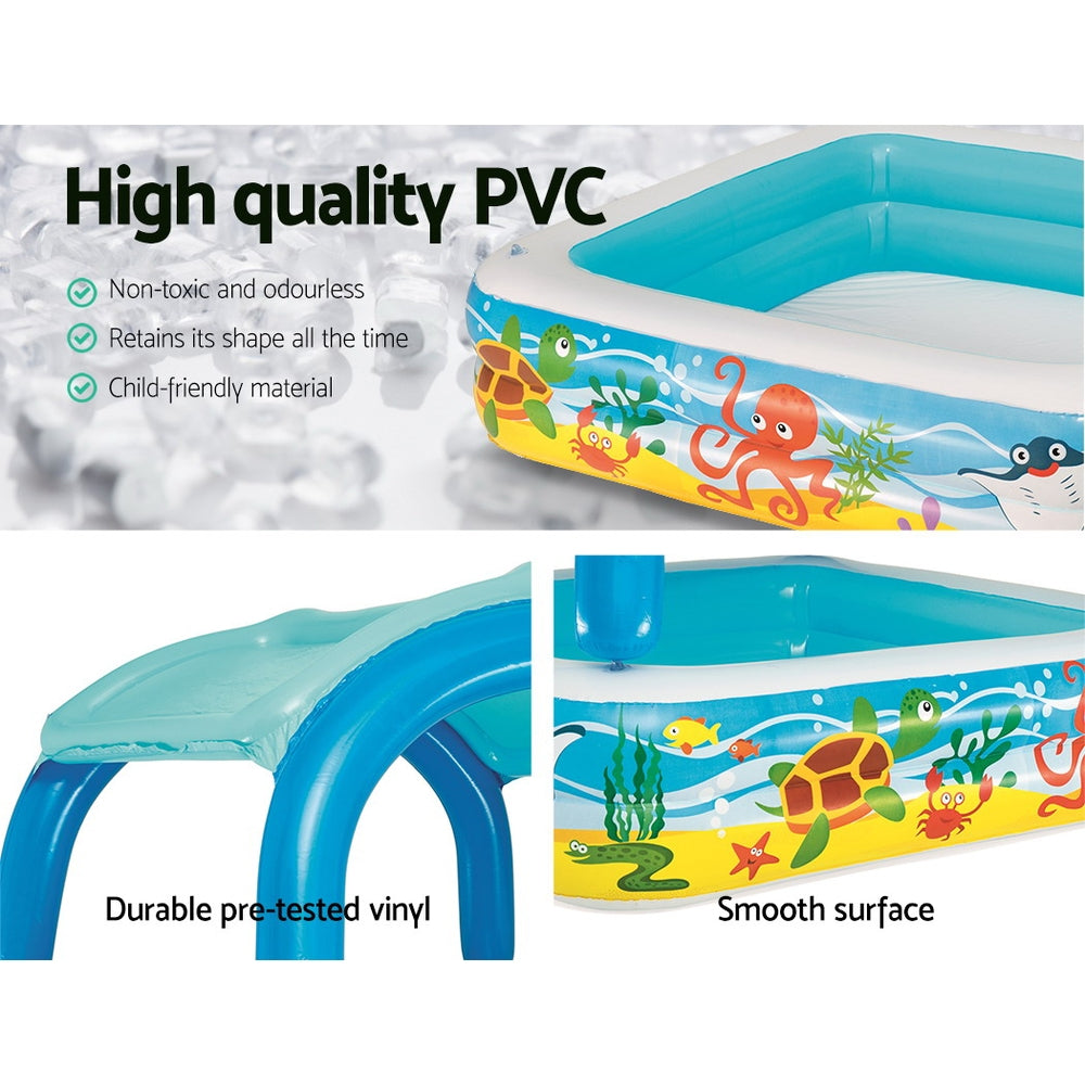 Bestway Kids Inflatable Pool 265L Canopy Play Marine Graphics