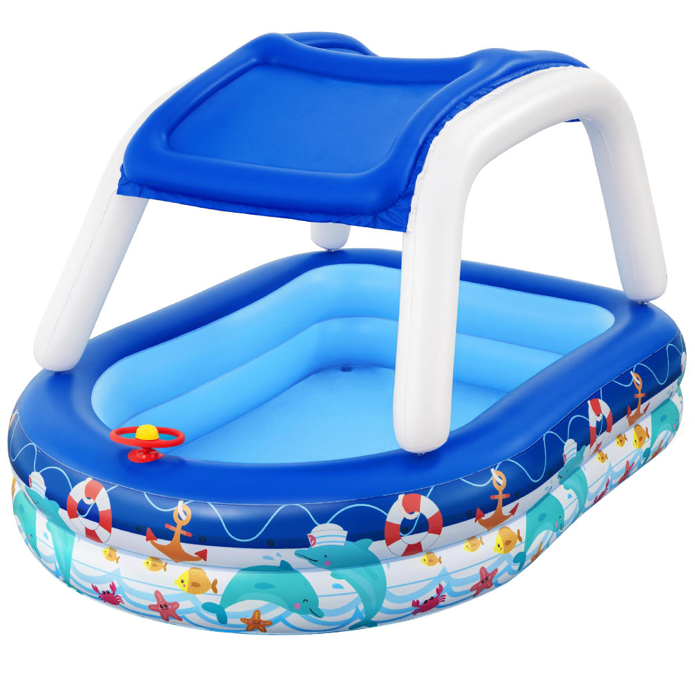 Sea Captain Kids Inflatable Pool 213x155x132cm with Canopy and Steering Wheel