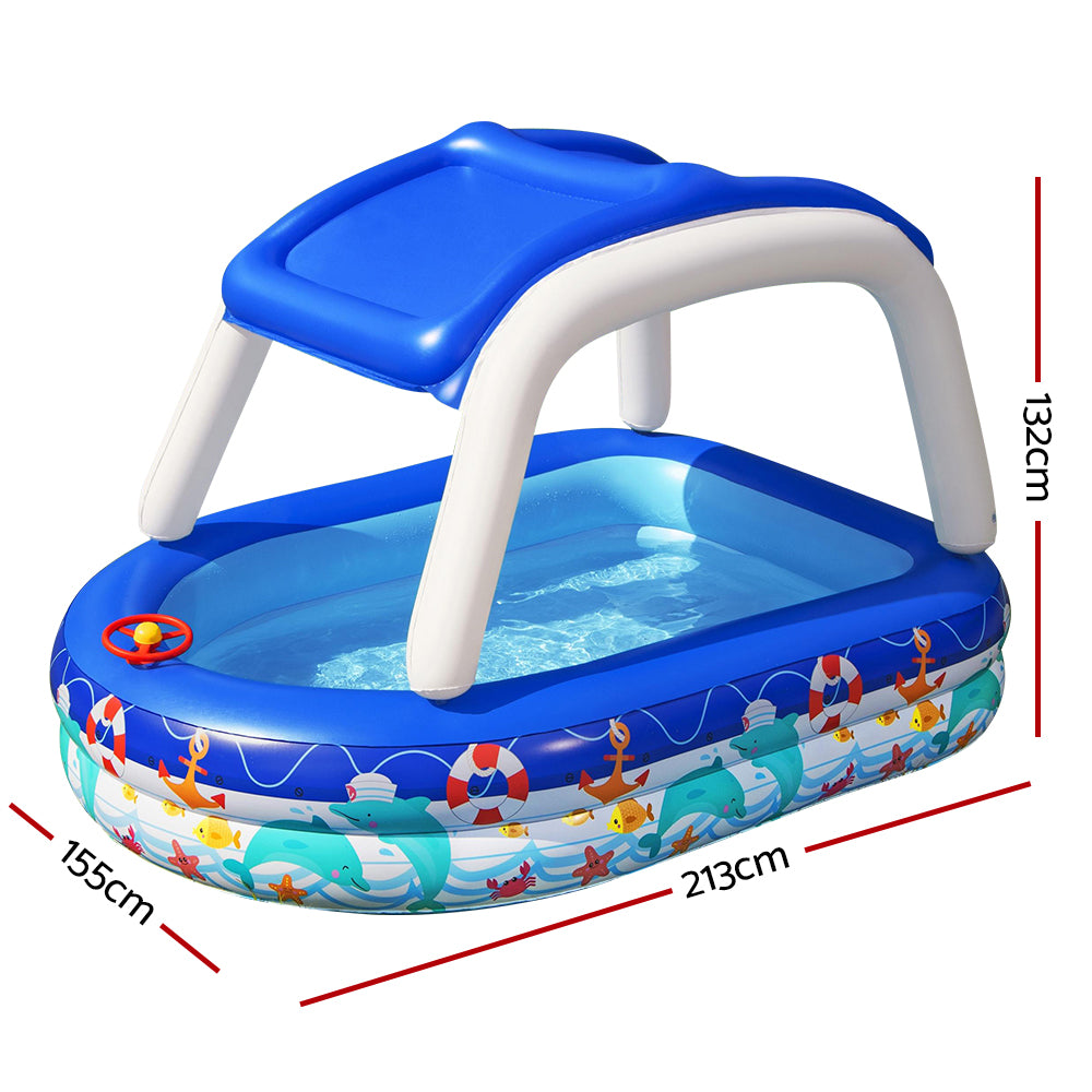 Sea Captain Kids Inflatable Pool 213x155x132cm with Canopy and Steering Wheel