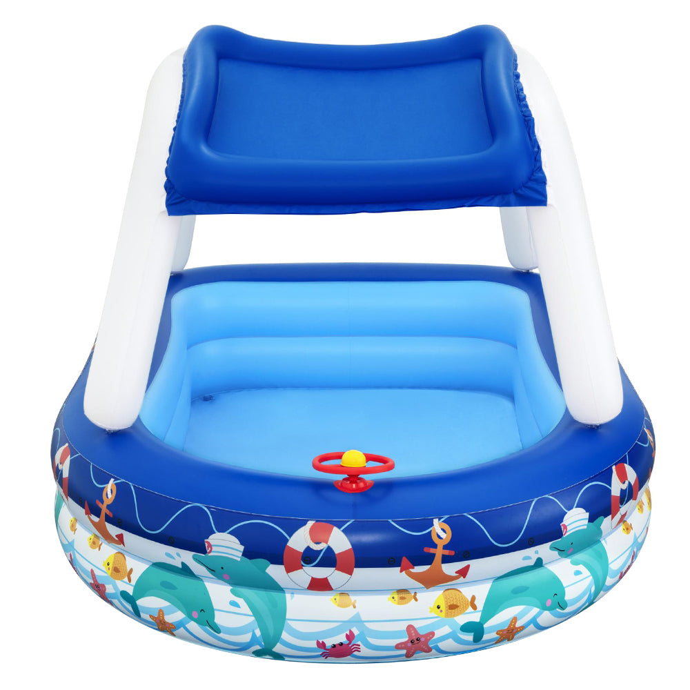 Sea Captain Kids Inflatable Pool 213x155x132cm with Canopy and Steering Wheel