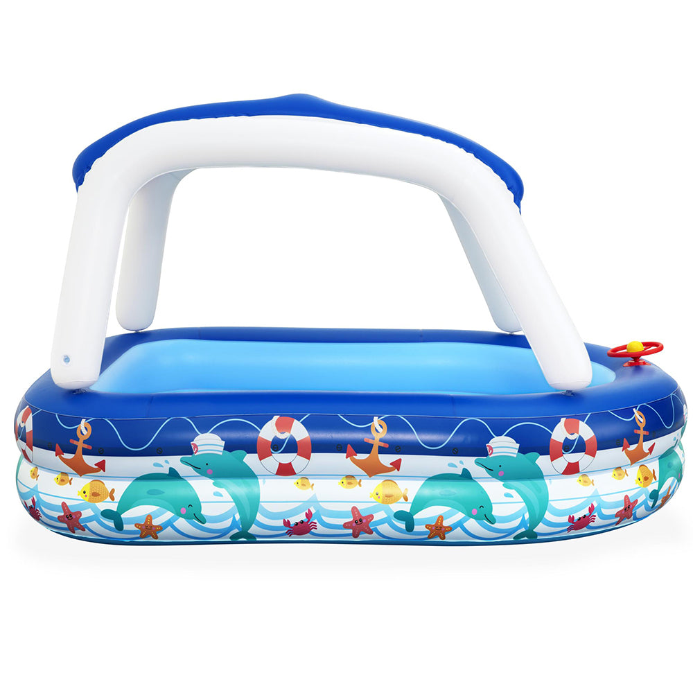 Sea Captain Kids Inflatable Pool 213x155x132cm with Canopy and Steering Wheel
