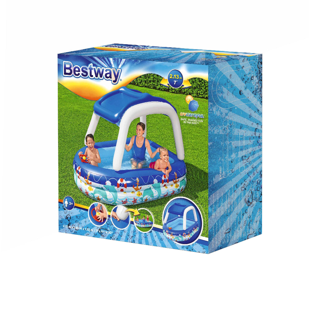 Sea Captain Kids Inflatable Pool 213x155x132cm with Canopy and Steering Wheel