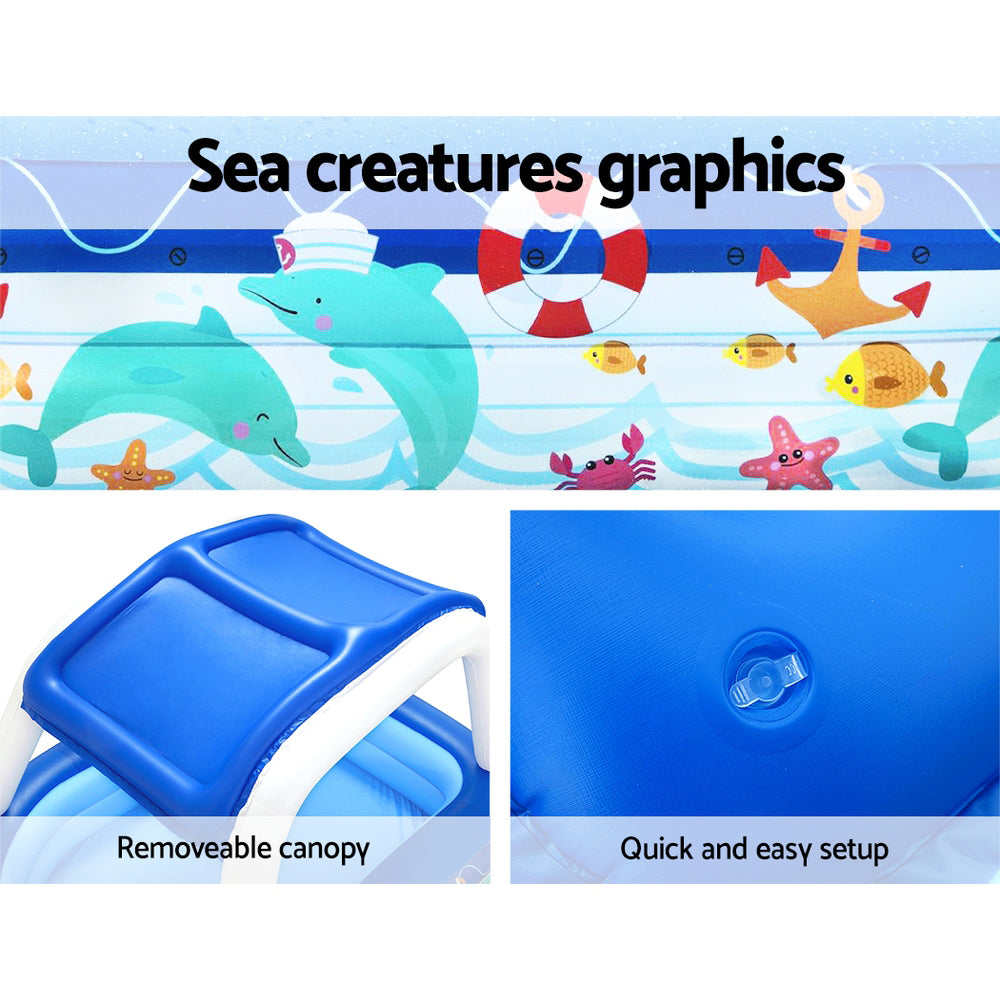 Sea Captain Kids Inflatable Pool 213x155x132cm with Canopy and Steering Wheel
