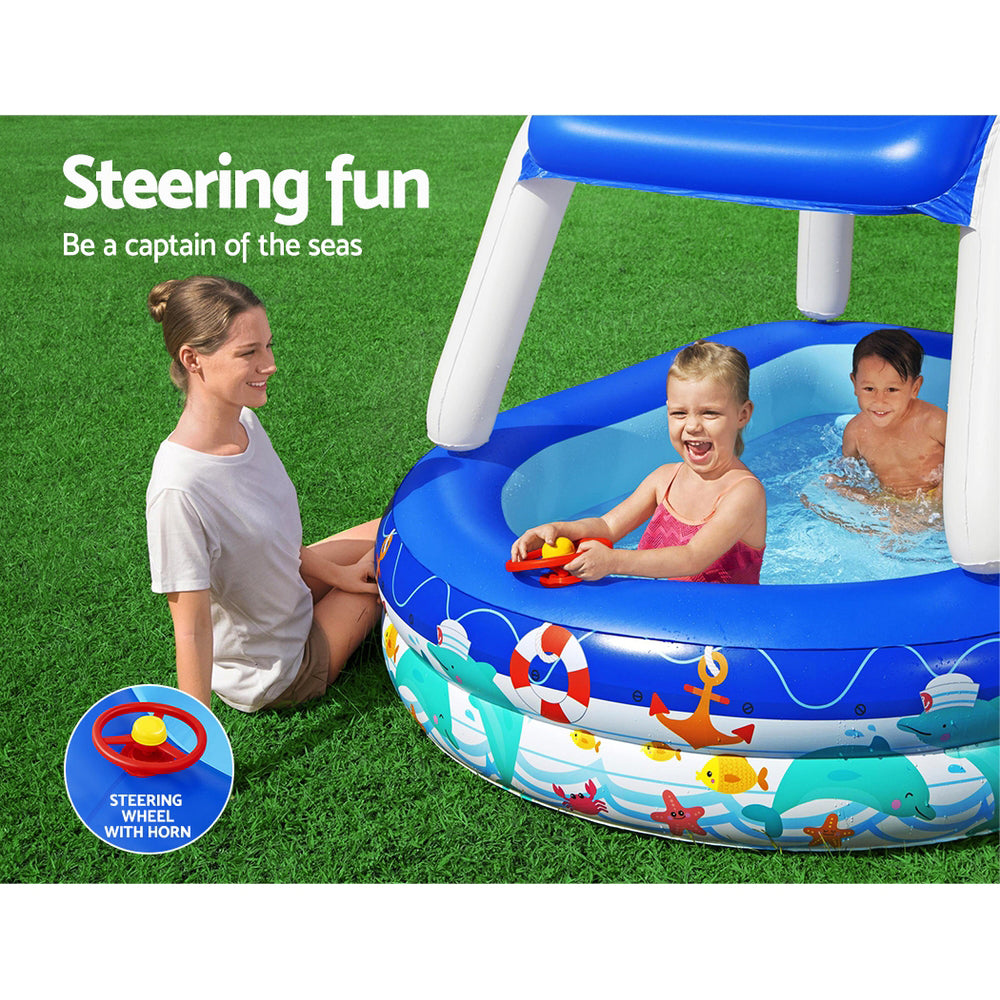 Sea Captain Kids Inflatable Pool 213x155x132cm with Canopy and Steering Wheel