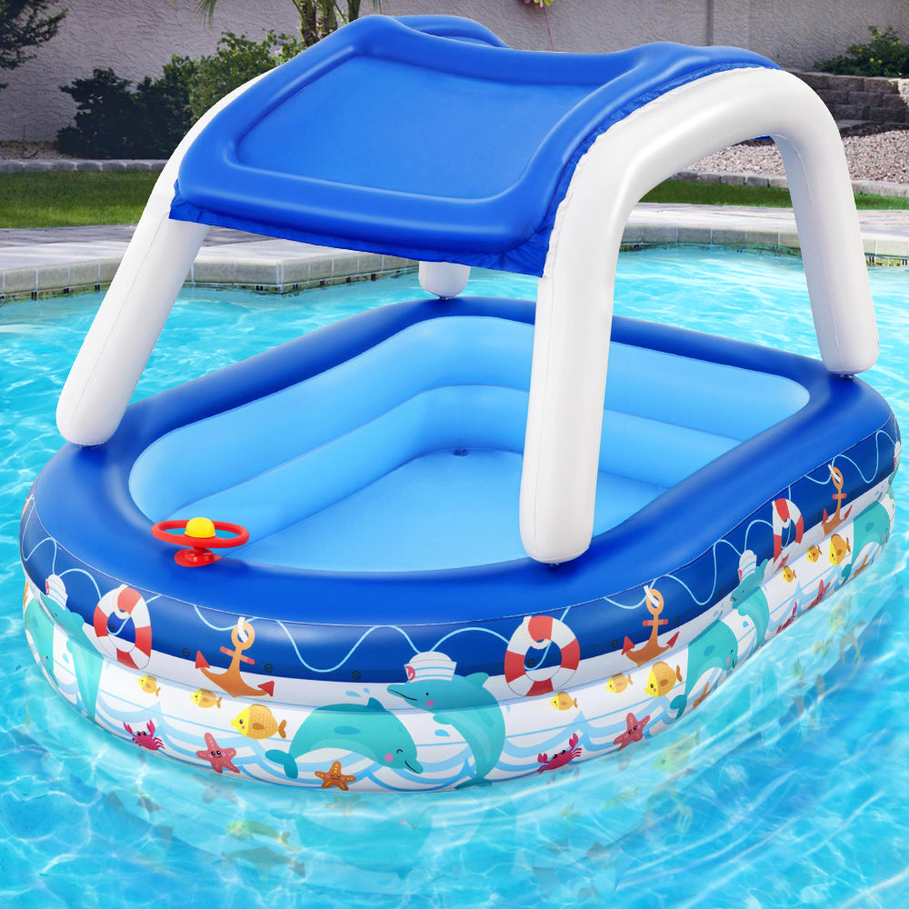 Sea Captain Kids Inflatable Pool 213x155x132cm with Canopy and Steering Wheel