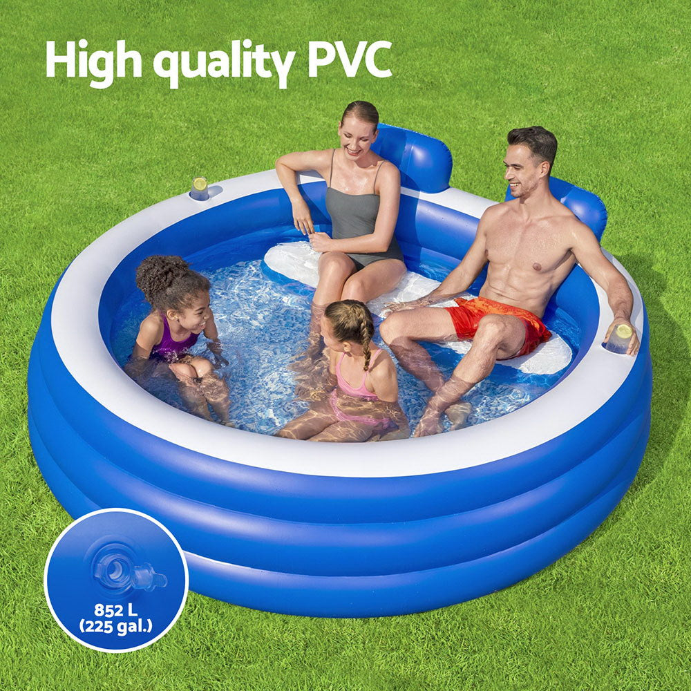 Bestway Kids Inflatable Pool Above-Ground 231x219cm Bench Seat Cup Holders