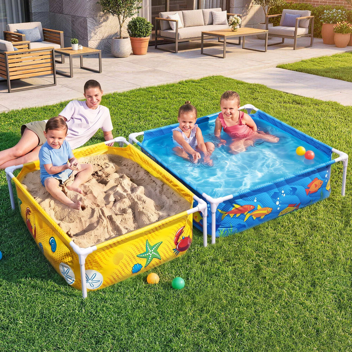 Bestway 2-in-1 Kids Pool and Sandpit Set 122cm/90cm Yellow Blue