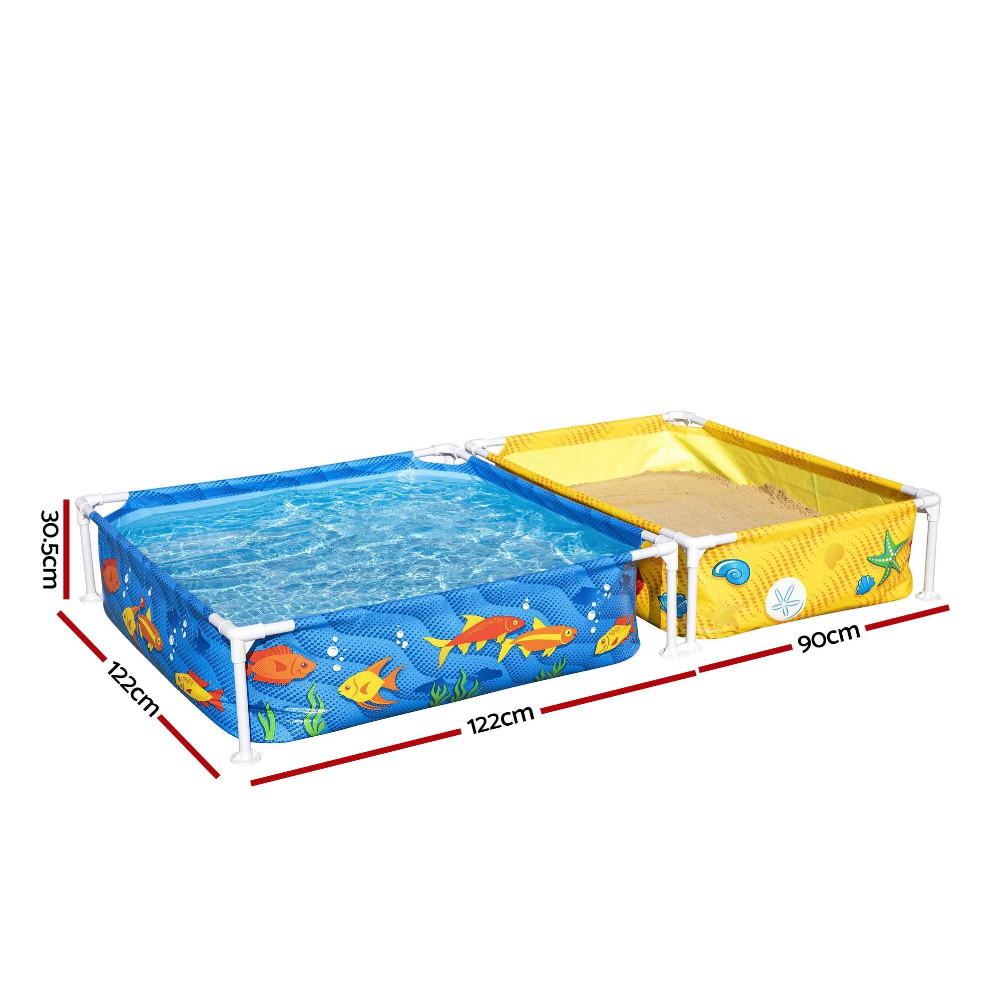 Bestway 2-in-1 Kids Pool and Sandpit Set 122cm/90cm Metal Frame Yellow Blue