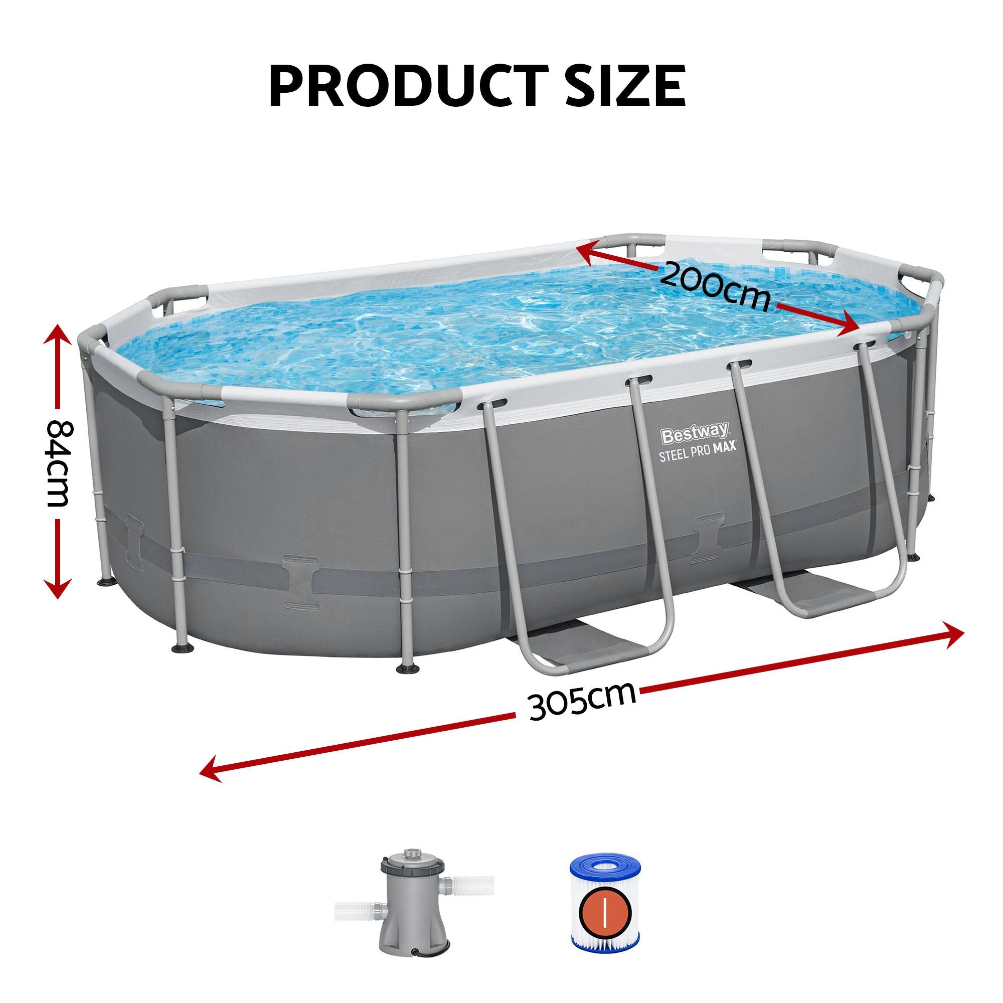 Bestway Swimming Pools 305cm x 200cm x 84cm Steel Above Ground Backyard Pool Set