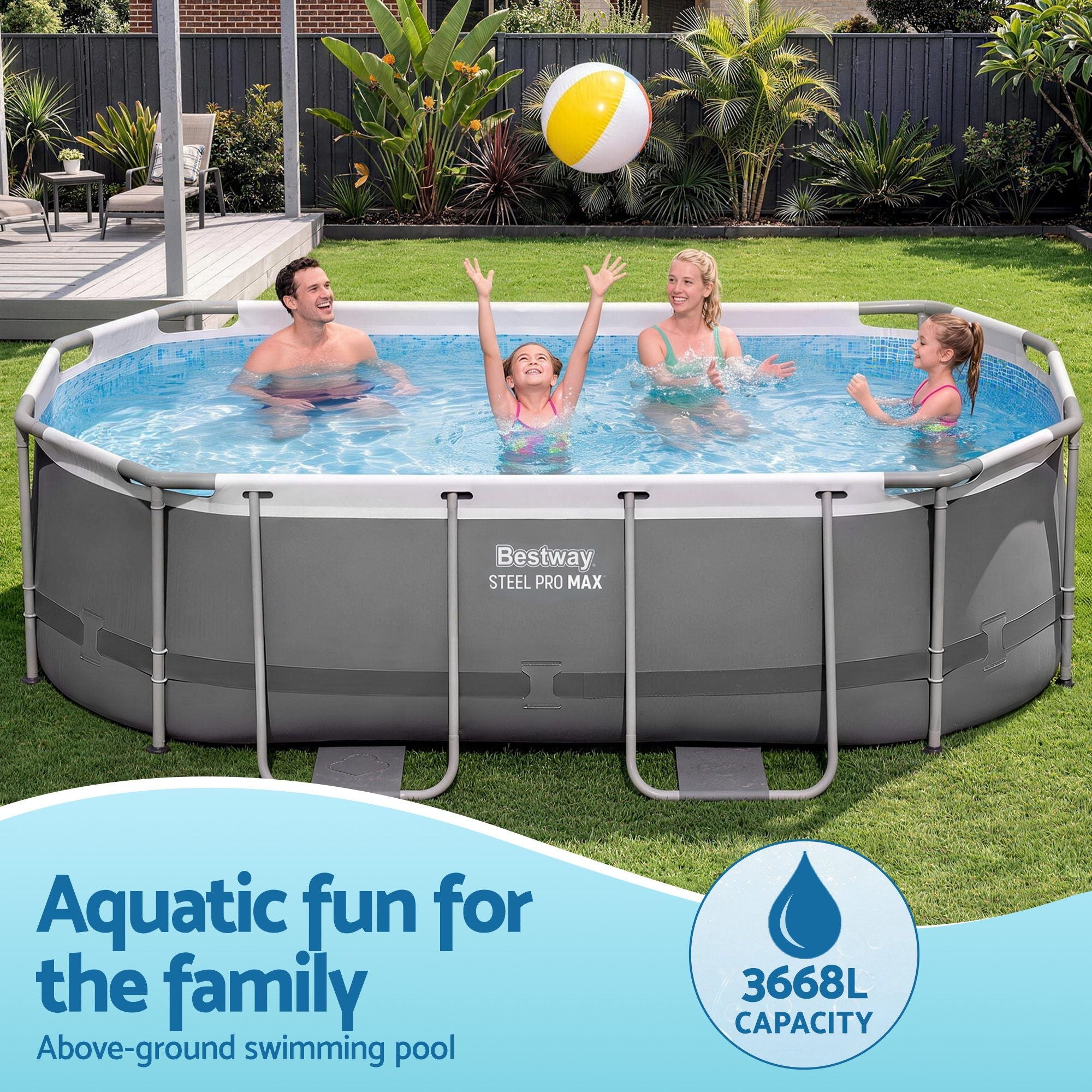 Bestway Swimming Pools 305cm x 200cm x 84cm Steel Above Ground Backyard Pool Set