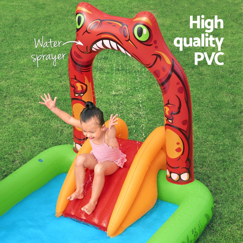 Fantastic Jurassic Kids Inflatable Splash Pool 242cm Slide & Ball Toss