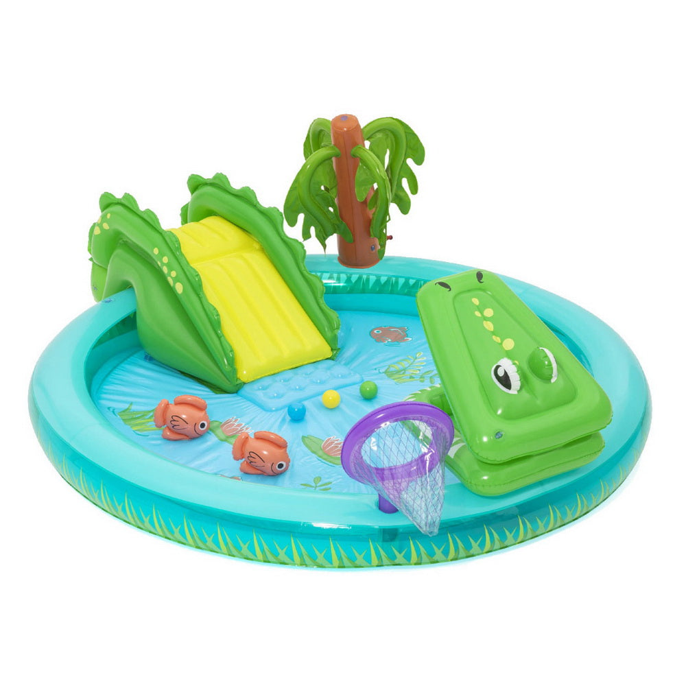 Fantastic Crocodile Kids Inflatable Play Pool with Slide and Fishing Net