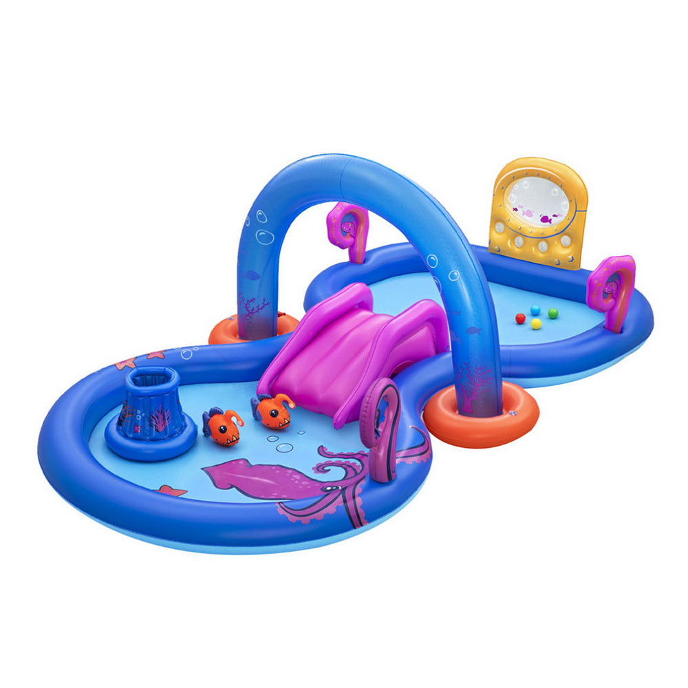 Fantastic Splash Kids Inflatable Pool with Slide & Ball Toss Coral Basket