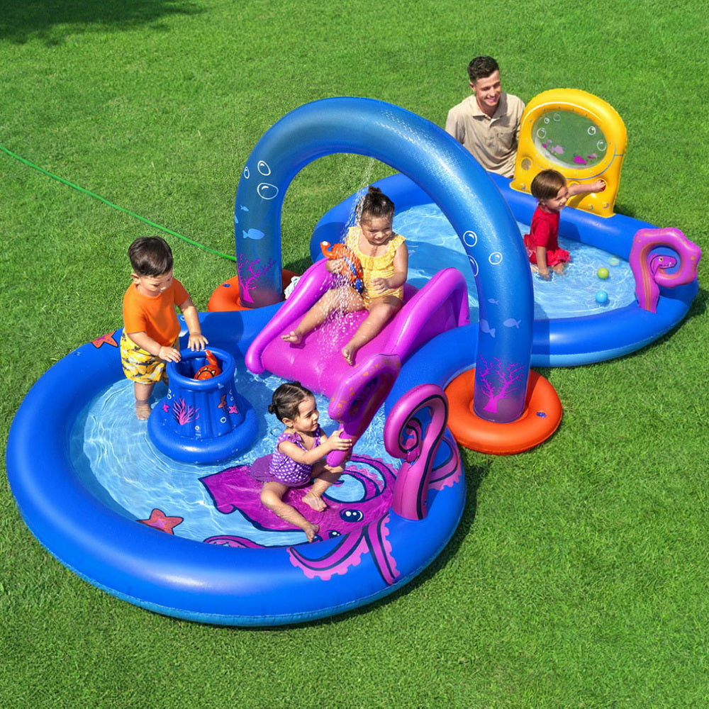 Fantastic Splash Kids Inflatable Pool with Slide & Ball Toss Coral Basket