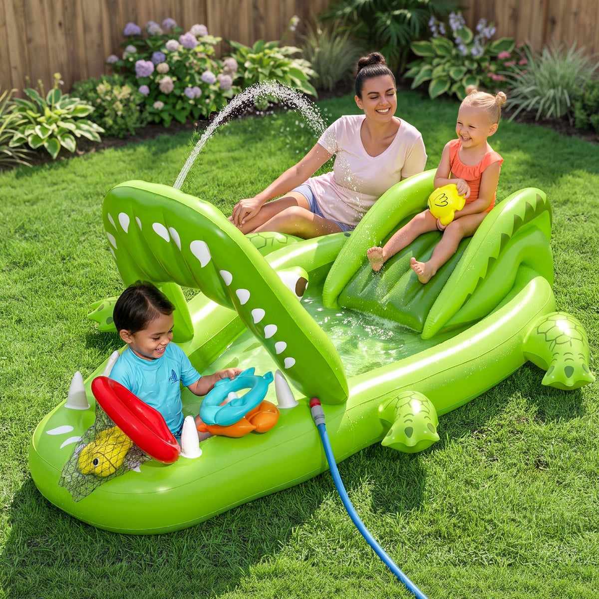 Bestway Inflatable Alligator Kids Play Pool 234cm x 163cm Green