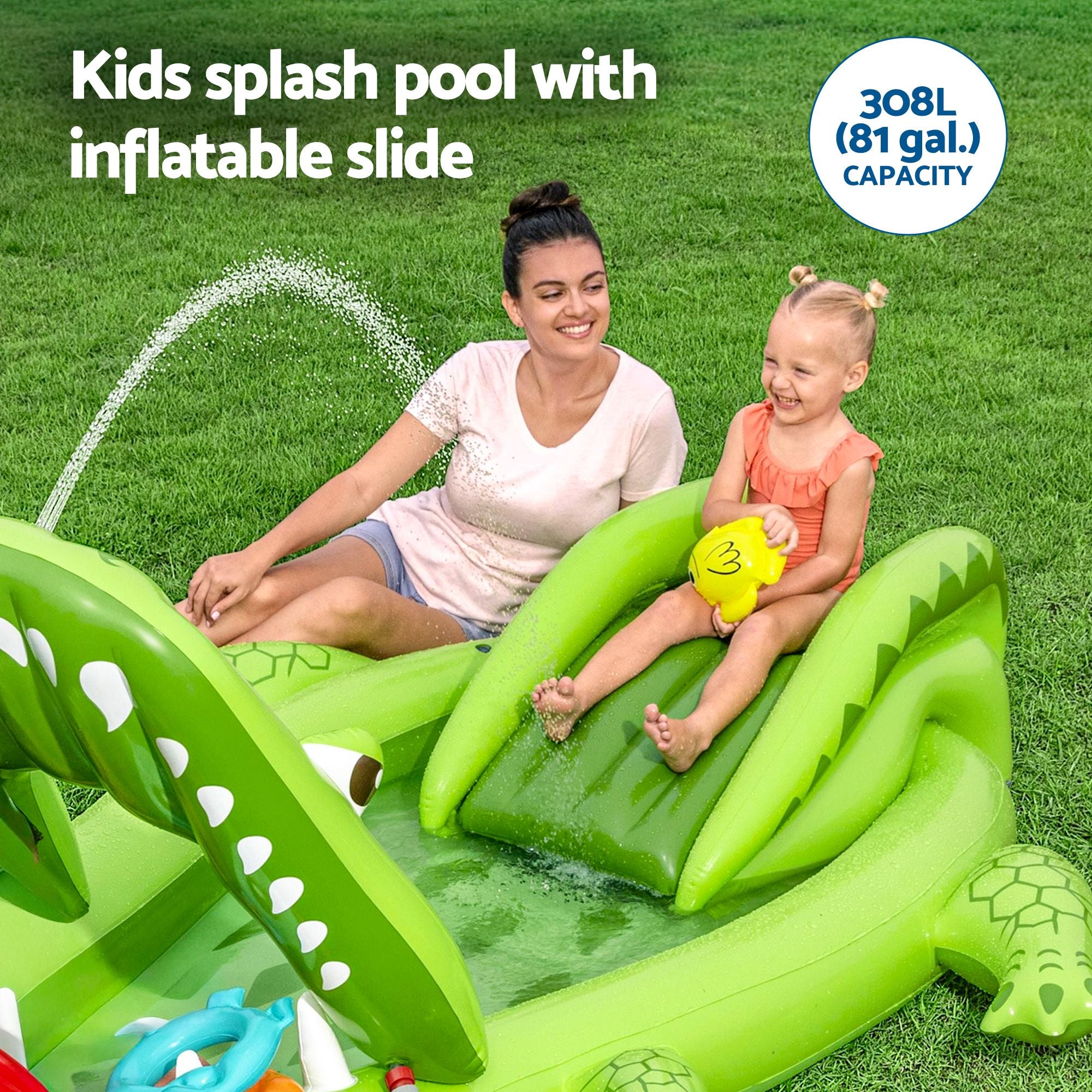 Bestway Inflatable Alligator Kids Play Pool with Slide 234cmx163cm Green