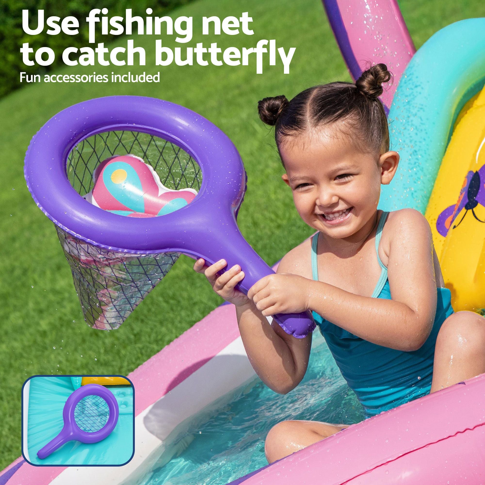 Bestway Inflatable Butterfly Kids Play Pool Park with Slide 180cm Pink