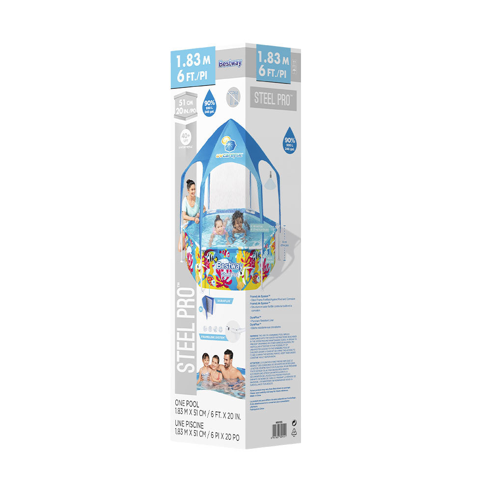 Steel Pro Kids Pool 183x51cm Play Pool Canopy Mist Head
