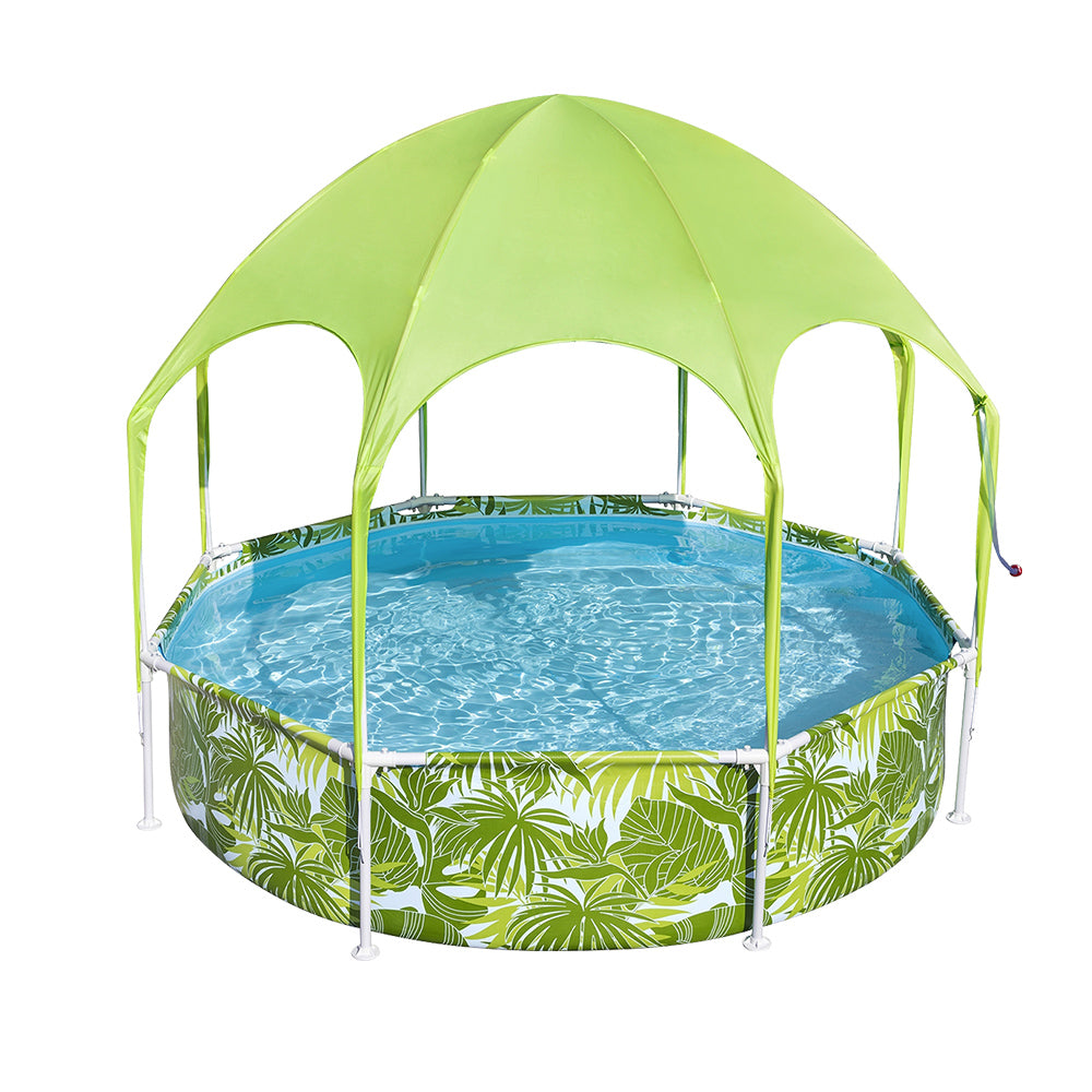 Bestway Kids Pool 2.44m Steel Frame Swimming Play Pool Canopy Yellow