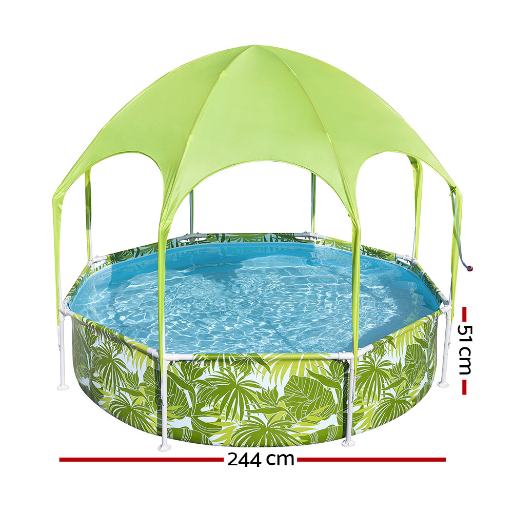 Bestway Kids Pool 2.44m Steel Frame Swimming Play Pool Canopy Yellow