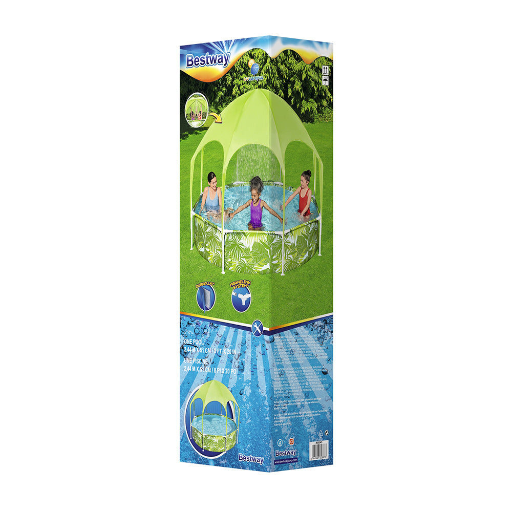 Bestway Kids Pool 2.44m Steel Frame Swimming Play Pool Canopy Yellow