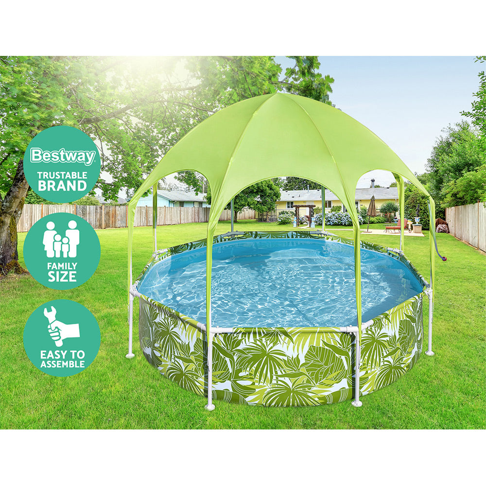 Bestway Kids Pool 2.44m Steel Frame Swimming Play Pool Canopy Yellow