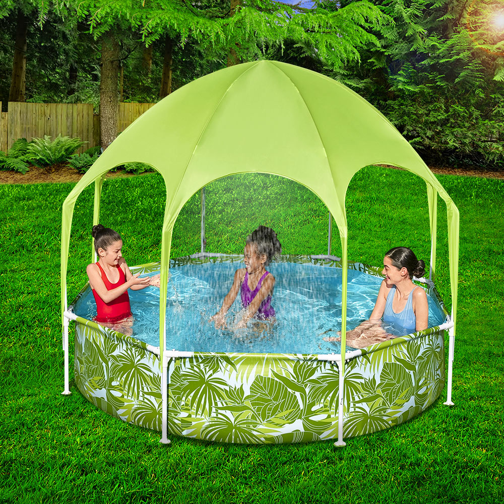Bestway Kids Pool 2.44m Steel Frame Swimming Play Pool Canopy Yellow
