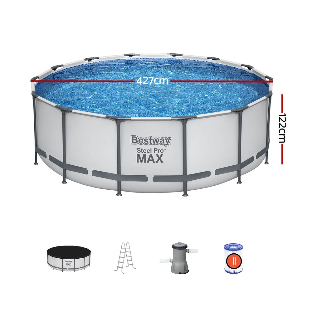 Steel Pro MAX 427cm Round Above Ground Pool with Filter Pump & Ladder