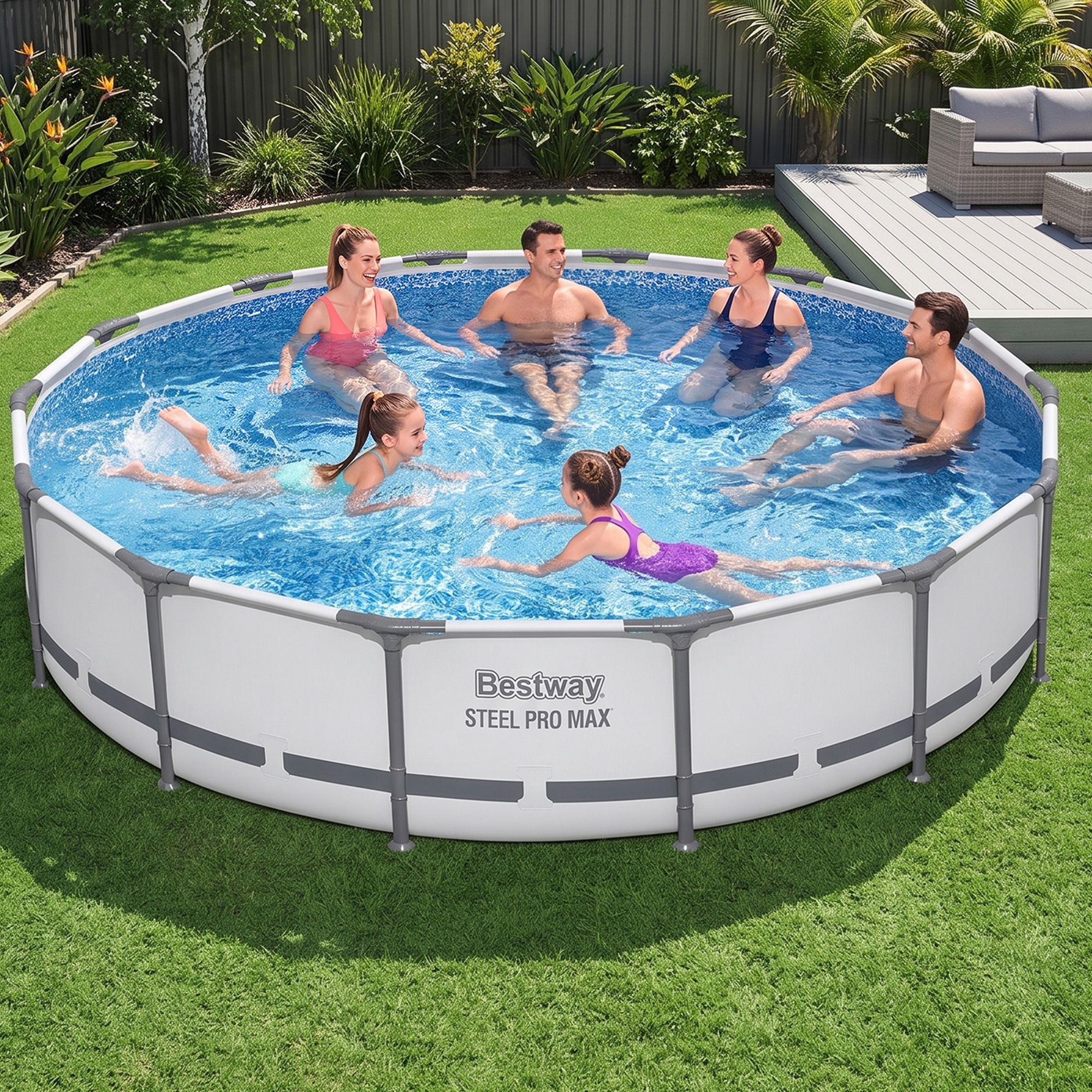 Bestway 427CM Swimming Pools Steel Above Ground Round Backyard Pool Set White