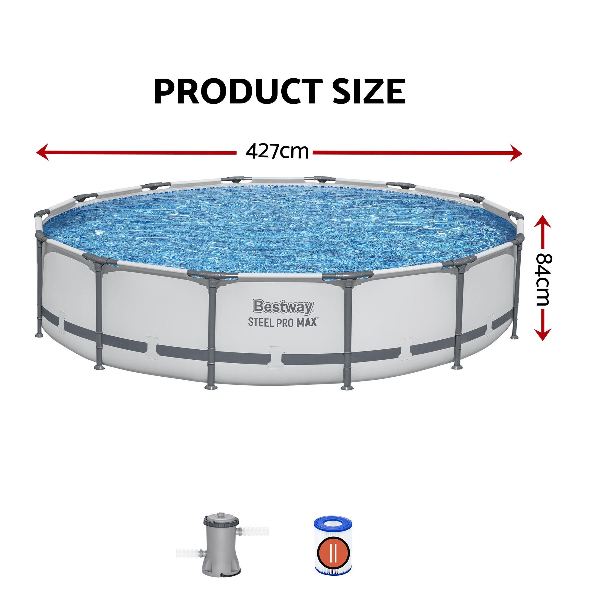 Bestway 427CM Swimming Pools Steel Above Ground Round Backyard Pool Set White