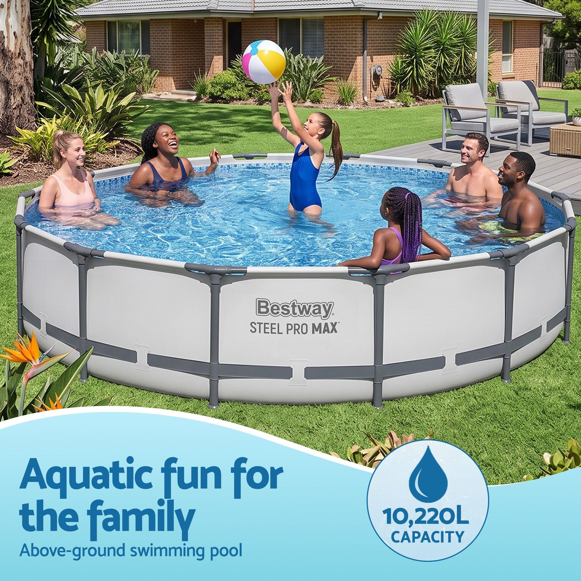 Bestway 427CM Swimming Pools Steel Above Ground Round Backyard Pool Set White