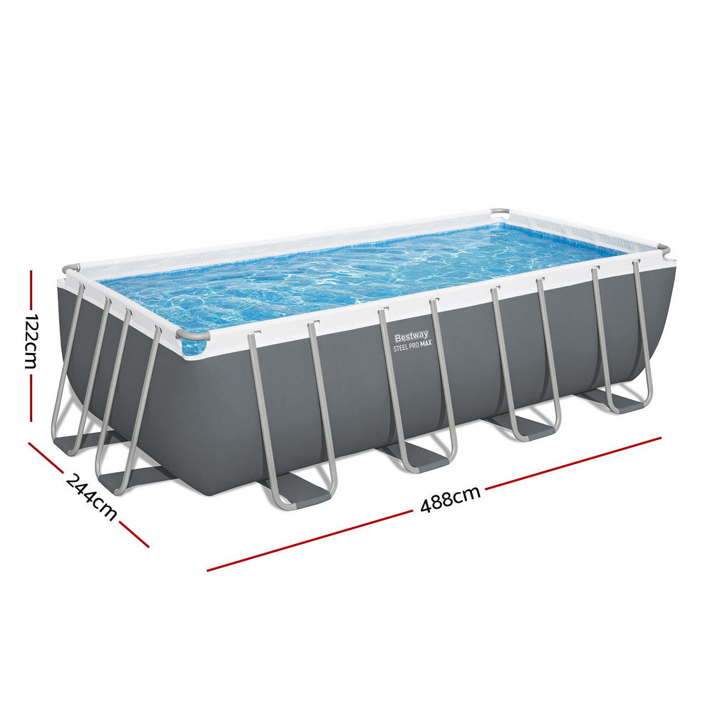 Bestway Power Steel 488x244cm Pool Set Filter Pump Ladder Cover Grey