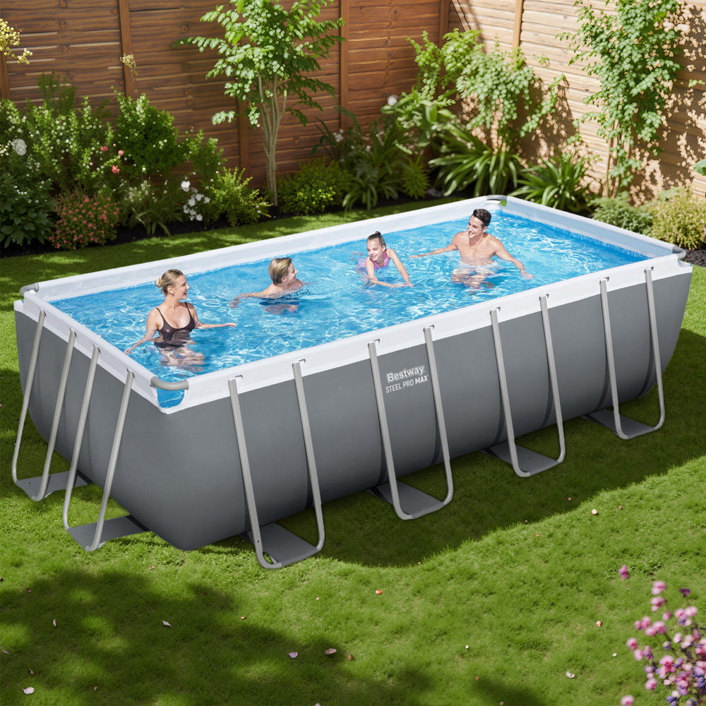 Bestway Power Steel 488x244cm Pool Set Filter Pump Ladder Cover Grey