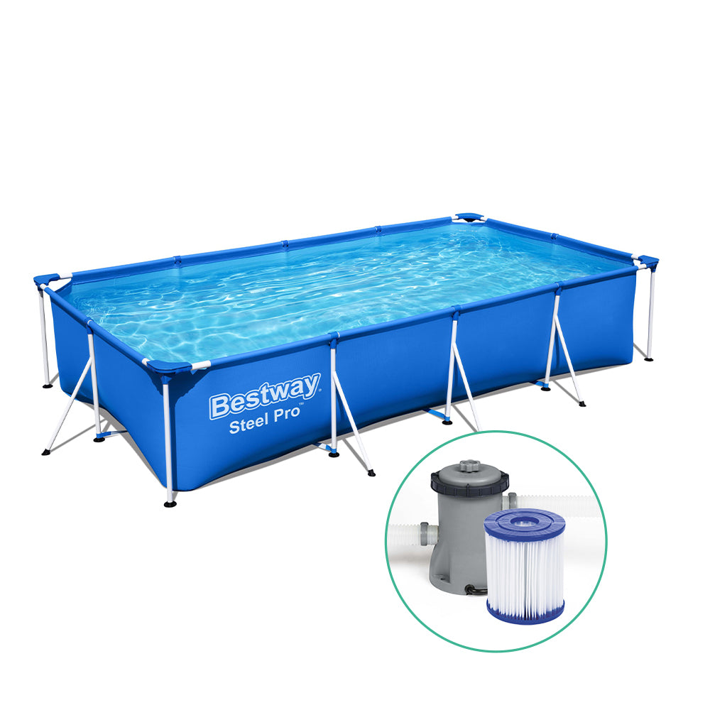 Bestway 4m Steel Frame Above Ground Pool with Filter Pump Blue