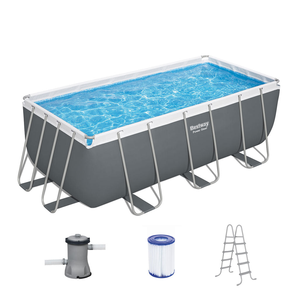 Bestway Power Steel 412x201x122cm Above Ground Pool with Filter Pump & Ladder Grey
