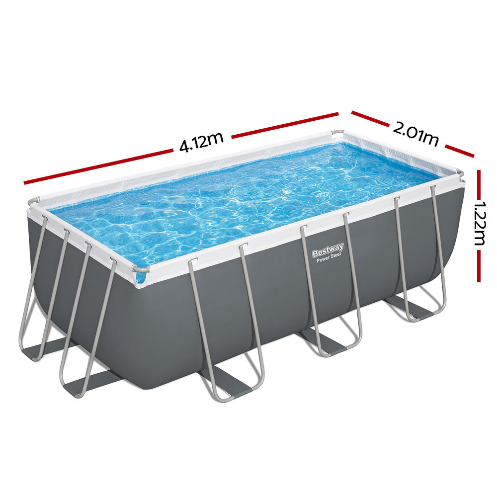 Bestway Power Steel 412x201x122cm Above Ground Pool with Filter Pump & Ladder Grey