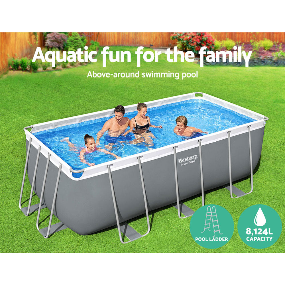 Bestway Power Steel 412x201x122cm Above Ground Pool with Filter Pump & Ladder Grey
